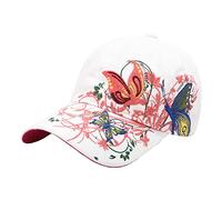 FSSTUD Butterfly Embroidered Baseball Cap - Adjustable Snapback for Women - Travel, Sports, Beach Sun Protection, Trucker, Hiking Hat - White