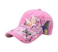 FSSTUD Butterfly Embroidered Baseball Cap - Adjustable Snapback Hat for Women - Travel, Sports, Beach Sun Protection, Trucker, Hiking - Pink