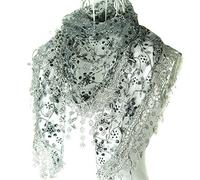 FSSTUD Elegant Women Ladies Soft Lace Hollow Tassel Scarves Triangle Long Wrap Shawl Scarf Medium Grey