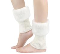 FSSTUD Faux Fur Boot Cuff Socks Winter Knitted Short Leg Warmers Comfortable Fashion Boot Cuffs Toppers Crochet Boot Cover Sleeves White