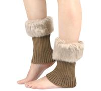 FSSTUD Faux Fur Boot Cuff Socks Winter Knitted Short Leg Warmers Comfortable Fashion Boot Cuffs Toppers Crochet Boot Cover Sleeves Khaki