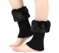 FSSTUD Faux Fur Boot Cuff Socks Winter Knitted Short Leg Warmers Comfortable Fashion Boot Cuffs Toppers Crochet Boot Cover Sleeves Black