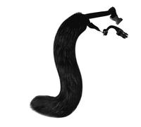 FSSTUD Faux Fur Cat Tail Furry Halloween Costume Tails Adjustable Plush Fox Wolf Tail Fancy Dress Up Party Tails with Buckle for Adults Black
