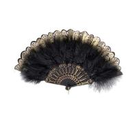 FSSTUD Feather Folding Fan 1920s Vintage Flapper Hand Fan Embroidered Flower Fan Party Dancing Foldable Fans Handheld Costume Fan for Tea Party Black