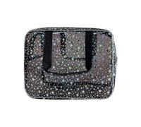 FSSTUD Large Holographic Star Makeup Bag Waterproof Toiletry Carry Pouches Cases Clear Cosmetic Bags Make up Storage Pouch See Through Bathroom Bag Travel Transparent Bath Organizer with Zipper Black