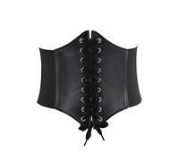 FSSTUD PU Leather Wide Elastic Waist Belt Lace up Tied Corset Stretchy Cinch Belt Waist Band for Women Black