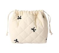 FSSTUD Quilted Drawstring Makeup Bag Cotton Drawstring Cosmetic Bag Bow Quilted Cosmetic Pouch Cute Fabric Toiletry Pouch Portable Travel Toiletry Bags for Women Girls