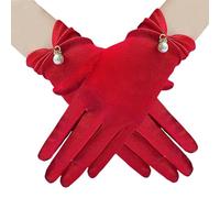 FSSTUD Red Satin Elegant Pearl Accented Short Wedding Gloves for Women