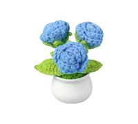FSSTUD Small Crochet Rose Flowers Cute Mini Artificial Potted Roses Handmade Knitted Flowers Car Dashboard Flower Pot Tiny Woven Flower Decor Knitting Floral Ornament for Birthday Blue
