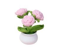 FSSTUD Small Crochet Rose Flowers Cute Mini Artificial Potted Roses Handmade Knitted Flowers Car Dashboard Flower Pot Tiny Woven Flower Decor Knitting Floral Ornament for Birthday Pink