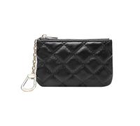 FSSTUD Small Quilted PU Leather Wallet Faux Leather Keychain Coin Purse Slim Zipper Coin Pouch Credit Card Pouch Keychain Portable Change Purse Zip Cash Wallet for Women Men Black