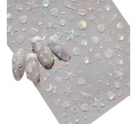 FSSTUD Summer Seashell Starfish Nail Art Stickers 5D Embossed Marine Life Nail Stickers Ocean Beach Themed Nail Decals Manicure Art Decorations for Women