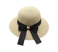 FSSTUD Women Foldable Bowknot Hat Wide Brim Straw Hat Floppy Summer Sun Cap UV Protection Beach Cap Sun Visor Hat for Travel Vacation Beige