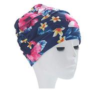 FSSTUD Women Ladies Floral Printed Pleated Swimming Cap Hat Swim Hat Bathing Cap