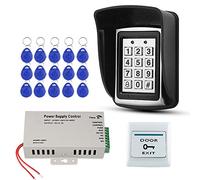 FST DIY Outdoor Waterproof Access Control System Kit RFID Keypad Metal + DC12V Power Supply + Door Exit Button + 15pcs EM4100 Key Cards (Without Lock)