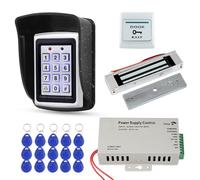 FST RFID Door Access Control System Kit Outdoor Waterproof RFID Keypad Metal Keyboard + 180KG Electric Magnetic Lock + Rainproof Cover + 15pcs 125KHz RFID Key Cards for Home/Office