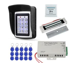 FST RFID Door Access Control System Kit Outdoor Waterproof RFID Keypad Metal Keyboard + 180KG Electric Magnetic Lock + Rainproof Cover + 15pcs 125KHz RFID Key Cards for Home/Office