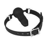 FST Silicone Realistic Dildo Gag with Ball, Adjustable Strap on Mouth Gag for SM (Black)