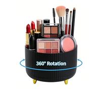 FSTIANXIA 360° Rotating Makeup Organiser,Makeup Brush Holder with 5 Compartments for Cosmetics Perfume Jewellery for Dressing Table Bedroom Bathroom Desktop Stationery Storage (Black)