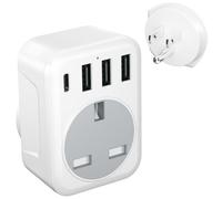 FSTravelP UK to US Plug Adapter with 4 USB Ports US Travel Adapter with 3 USB A & Type C Wall Plug USA Plug Adaptor UK to USA Travel Plug Trip to US Canada Mexico Thailand and More(Type B)