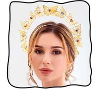 Fstrend Butterfly Halo Crown Headband Gold Crystal Queen Goddess Tiaras Headpiece Bridal Wedding Prom Birthday Party Hair Accessories for Women (Purple)