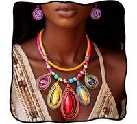 Fstrend Chunky Statement Necklace and Spiral Earrings Set for Women, Boho Multi-Color Jewelry, African Choker