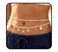 Fstrend Pearl Seashell Waist Chain,Adjustable Starfish Pendant Belly Chains,Beach Accessories for Women, B, Non-Precious Metal, No Gemstone