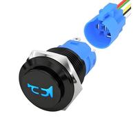 FSTURIOS 16MM Raised Speaker Horn Momentary Push Button Switch, 5/8" Mounting Hole 1NO 1NC SPDT with Pre-Wiring Switch, 12V LED Horn Switch with Stainless Steel Shell for Car (Blue)