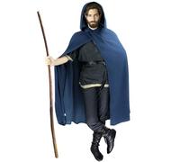 FSUJWOA Blue Renaissance Hooded Cape Medieval Costumes with Hood Cloak Halloween Costume
