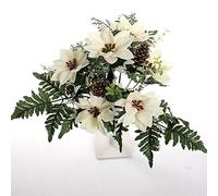 FSUK 40cm Large Ivory Poinsettia Bunch - Cones Foliage Glitter - Artificial Christmas Xmas