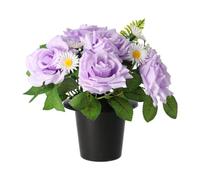 FSUK Artificial Flowers For Graves | Grave Flower Pots with Purple Colour Roses | Ideal For Cemetery, Memorial or Christmas Decorations | New & Improved Design & Quality