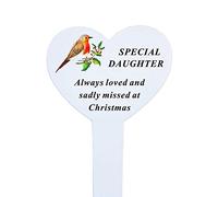 FSUK Daughter White Heart Christmas Memorial Robin Stake Stick - Xmas Plaque Verse Graveside