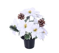 FSUK Snowy White Poinsettia with Cones - Xmas Christmas Memorial Grave Basket