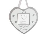 FSUK Son Glass Christmas Memorial Photo Frame Bauble Hanger - Xmas Plaque Verse Graveside