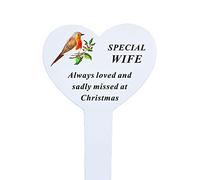 FSUK Wife White Heart Christmas Memorial Robin Stake Stick - Xmas Plaque Verse Graveside