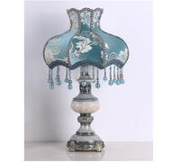 Fsuper24 Traditional Bedside Table Lamp Blue, Victorian Style Handmade Fabric Lampshade Natural Resin Sculpture Lampbody Desk Lamp for Living Room Bedroom, 13" W, 21.6" H.