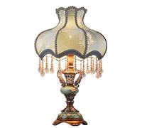 Fsuper24 Victorian Style Table Lamp Blue, Traditional Handmade Fabric Lampshade Natural Resin Sculpture Lamp Body Side Lamp For Living Room Bedroom, 13 Inches W, 21.6 Inches H.