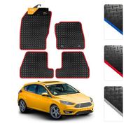 FSW - Tailored Car Mats Red Trim - Fits Ford Fiesta Mk7 2011-2017 - Heavy Duty 3mm Rubber - Waterproof, Non Slip Car Floor Mat, Clips - 4 Pc