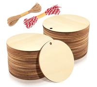 FSWCCK 50 PCS 3 Inch Wood Circles for Crafts - Round Blank Discs with Holes, Unfinished Wooden Cutouts for DIY, Painting, Staining, Coasters,Laser Engraving Sign Blanks, Ornament (3inch-50 Pack)