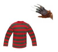 FSXtyle Adult Costume Halloween Set Freddy Krueger Jumper Brown Hat & Claw Glove Nightmare On Elm Street Fancy Dress Costume (Jumper & Glove, XXL)