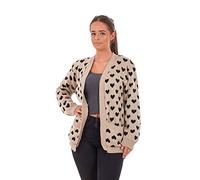 FSXtyle Women Long Sleeve Chunky Knitted Heart Print Cardigan, Cozy Oversized Open Front Winter Sweater, Ladies Plus Size Knitwear UK S-3XL (UK, Alpha, XXL, Regular, Regular, Stone)