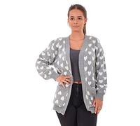 FSXtyle Women Long Sleeve Chunky Knitted Heart Print Cardigan, Cozy Oversized Open Front Winter Sweater, Ladies Plus Size Knitwear UK S-3XL (UK, Alpha, M, Regular, Regular, Grey)