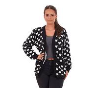 FSXtyle Women Long Sleeve Chunky Knitted Heart Print Cardigan, Cozy Oversized Open Front Winter Sweater, Ladies Plus Size Knitwear UK S-3XL (UK, Alpha, XXL, Regular, Regular, Black)