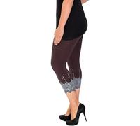 FSXtyle Women Plus Size Scallop Edge Sequins Detail Cropped Leggings, Soft Stretchy Elastic Waist Bottoms, Party & Special Occasion Wear UK Sizes (UK, Numeric, 16, 18, Regular, Regular, Brown)