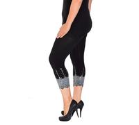 FSXtyle Women Plus Size Scallop Edge Sequins Detail Cropped Leggings, Soft Stretchy Elastic Waist Bottoms, Party & Special Occasion Wear UK Sizes (UK, Numeric, 16, 18, Regular, Regular, Black Silver)