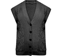 FSXtyle Women’s Cable Knitted Grandad Waistcoat Sweater Cardigan - Sleeveless Button Cardigan with Pockets, Winter Fashion Plus Sizes 8-26 (UK, Numeric, 12, 14, Regular, Regular, Black)