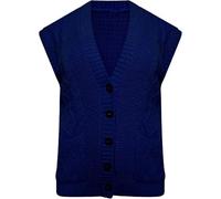 FSXtyle Women’s Cable Knitted Grandad Waistcoat Sweater Cardigan - Sleeveless Button Cardigan with Pockets, Winter Fashion Plus Sizes 8-26 (UK, Numeric, 12, 14, Regular, Regular, Navy)
