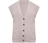 FSXtyle Women’s Cable Knitted Grandad Waistcoat Sweater Cardigan - Sleeveless Button Cardigan with Pockets, Winter Fashion Plus Sizes 8-26 (UK, Numeric, 20, 22, Regular, Regular, Stone)