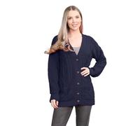 FSXtyle Women’s Chunky Cable Knit Grandad Cardigan - Long Sleeve Button Front Ladies Aran Knit Sweater with Pockets, Plus Size UK 8-26 (UK, Numeric, 24, 26, Regular, Regular, Navy)