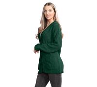 FSXtyle Women’s Chunky Cable Knit Grandad Cardigan - Long Sleeve Button Front Ladies Aran Knit Sweater with Pockets, Plus Size UK 8-26 (UK, Numeric, 12, 14, Regular, Regular, Green)